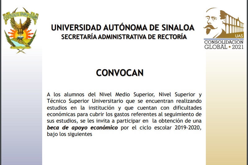 Convocatoria de BECA UAS 2019-2020