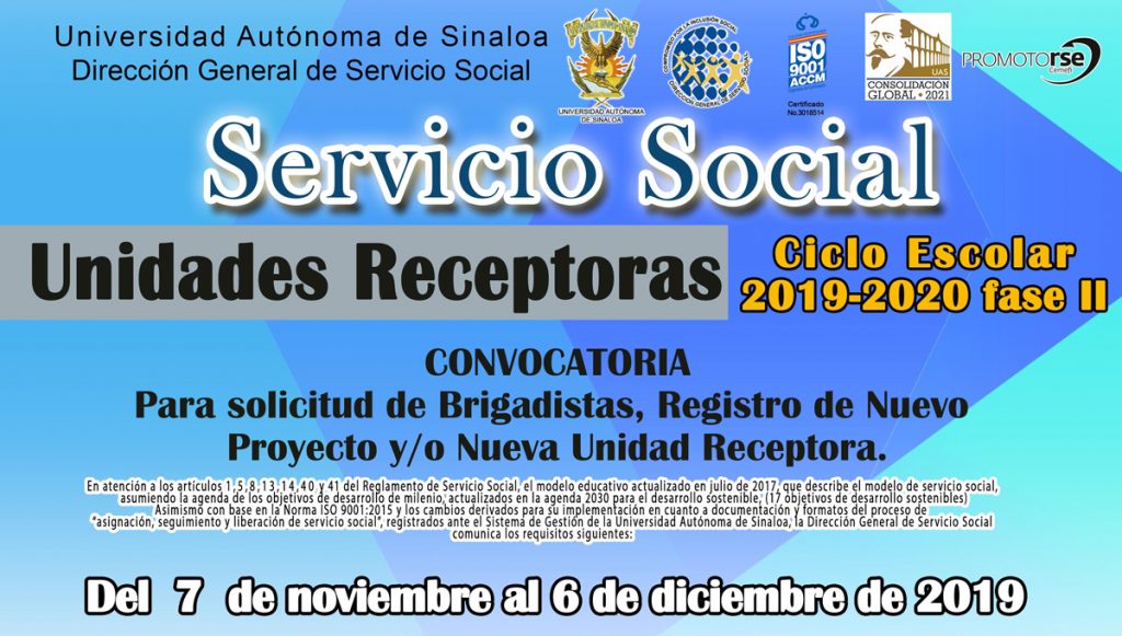 Convocatoria de Servicio Social para Unidades Receptoras.